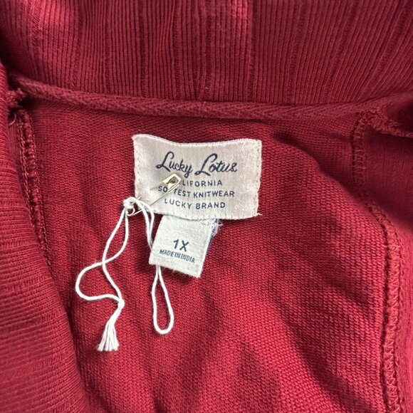 Lucky Lotus By Lucky Brand Womens Red Knit Cardigan Sweater 1X Shawl Collar NWOT - Picture 3 of 9